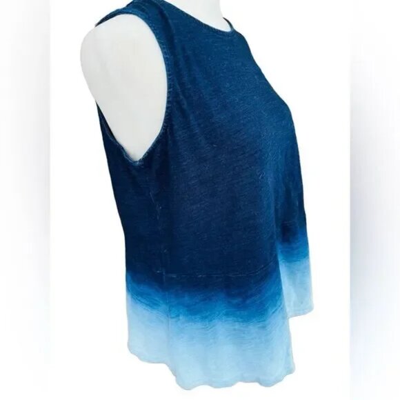 J.Jill Pure Jill Indigo Knit Dip Dyed Peplum Sleeveless Tank Top Large Tall Boho - Picture 5 of 8